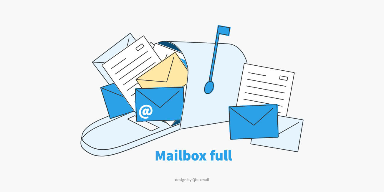 Illustration of a mailbox full of letters and email mail and the inscription below “mailbox full” to represent a full email domain