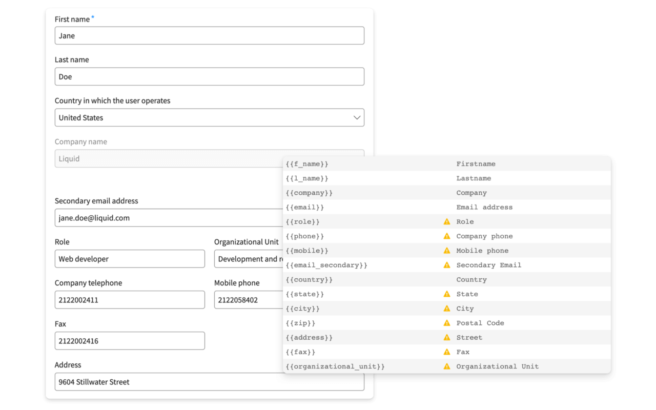 Personal data for email signature management